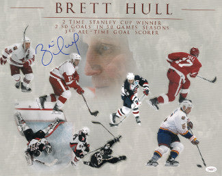 Brett Hull Autographed Career Collage 16x20 Photo (Detroit Red Wings/St. Louis Blues/Calgary Flames/Dallas Stars)- JSA Hologram-Powers Sports Memorabilia