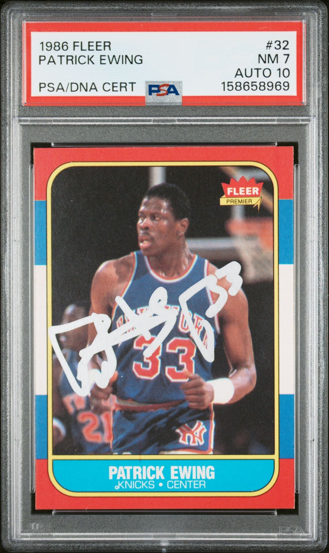 Patrick Ewing 1986 Fleer RC Rookie Card #32 PSA 7 Auto 10-Powers Sports Memorabilia