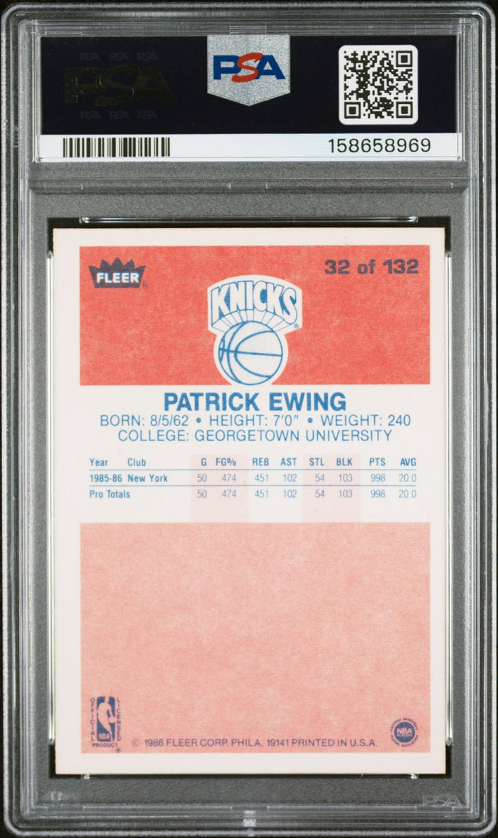Patrick Ewing 1986 Fleer RC Rookie Card #32 PSA 7 Auto 10-Powers Sports Memorabilia