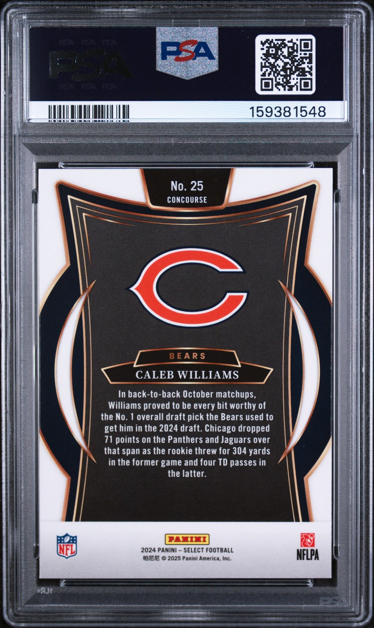 Caleb Williams 2024 Panini Select Rookie Card #25 PSA 8