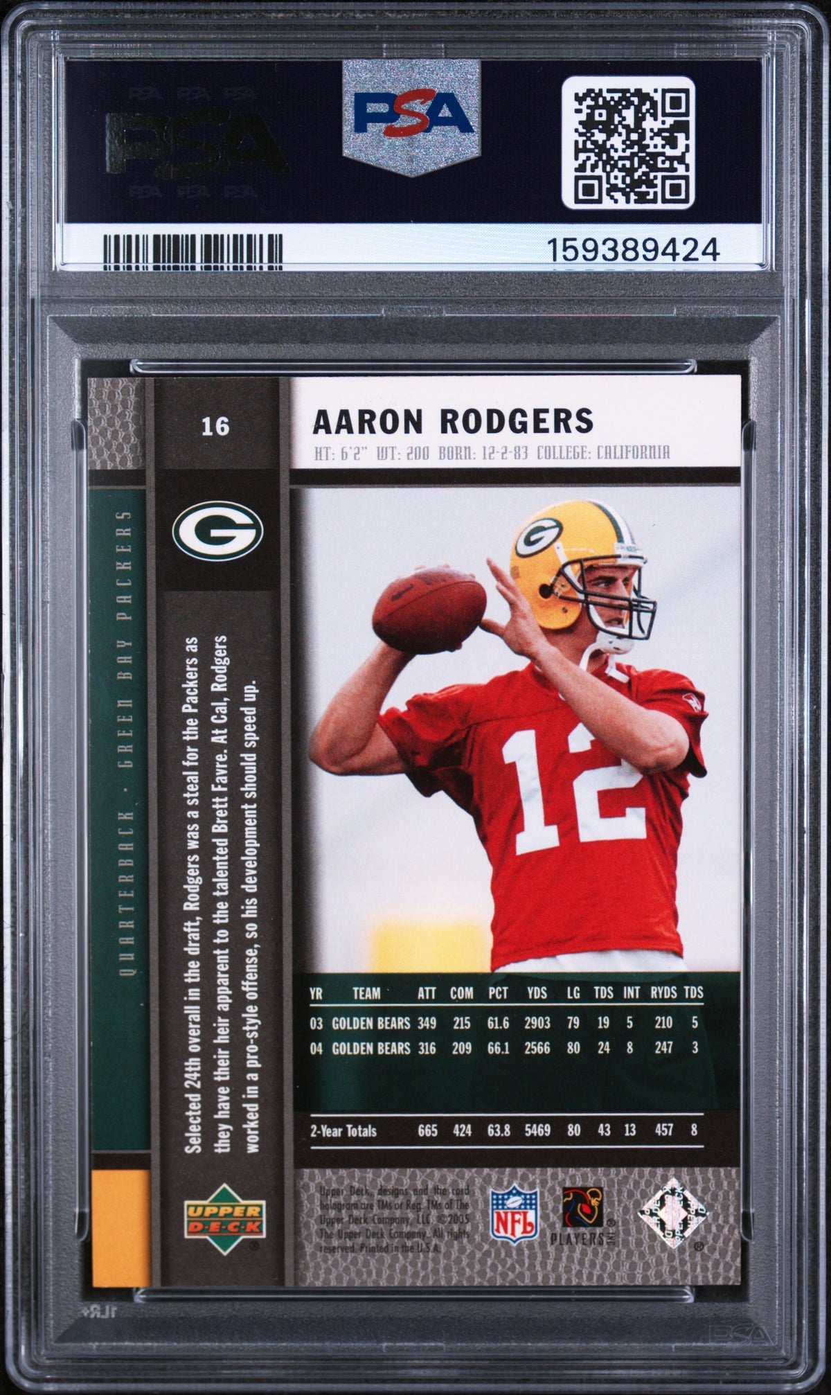 Aaron Rodgers 2005 Upper Deck Rookie Premiere Card #16 PSA 8