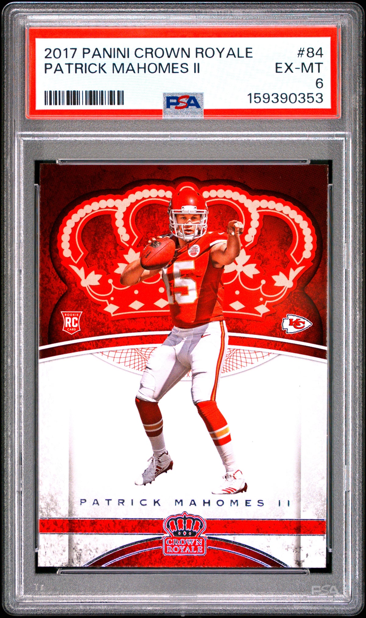 Patrick Mahomes 2017 Panini Crown Royale Rookie Card #84 PSA 6-Powers Sports Memorabilia