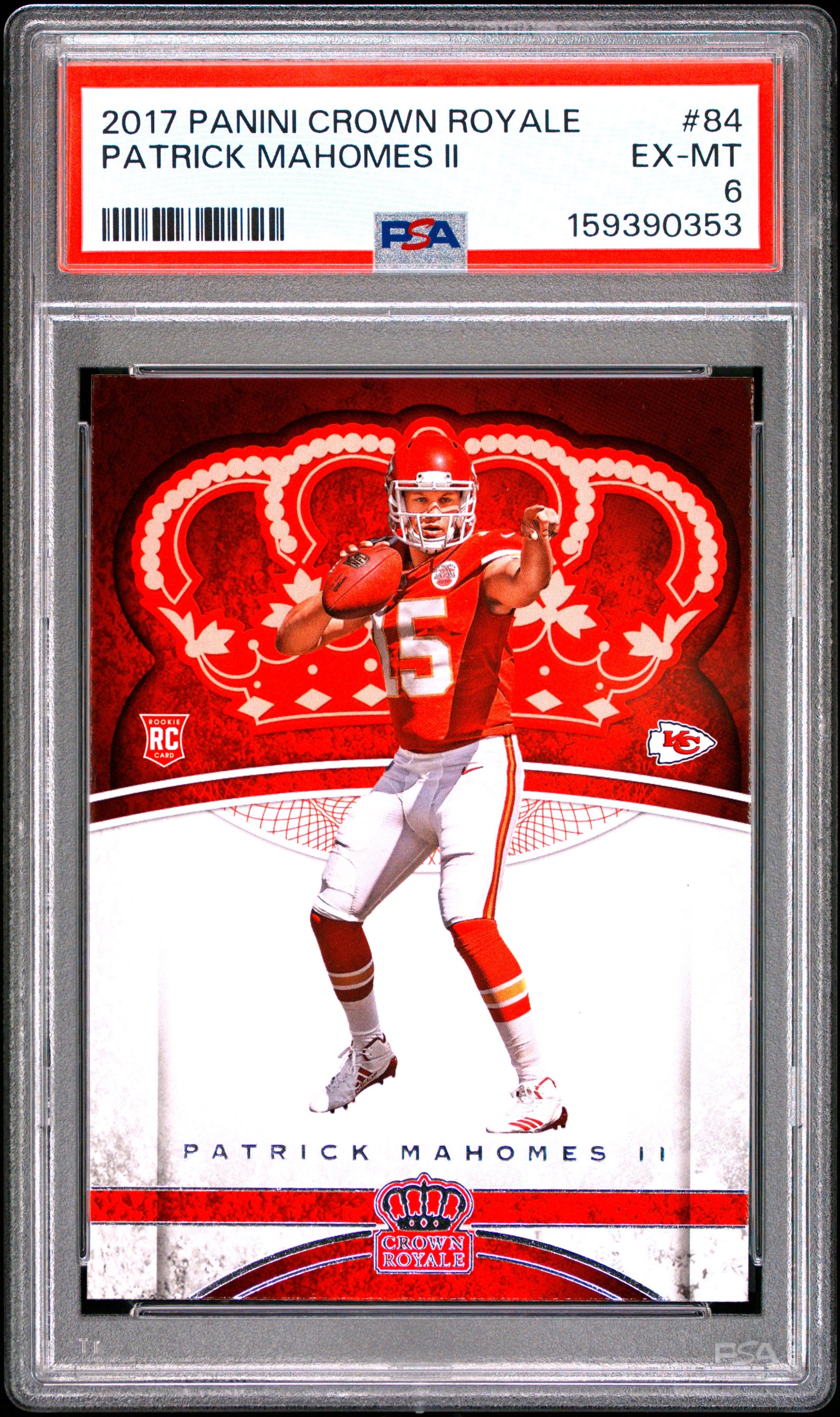 Patrick Mahomes 2017 Panini Crown Royale Rookie Card #84 PSA 6-Powers Sports Memorabilia