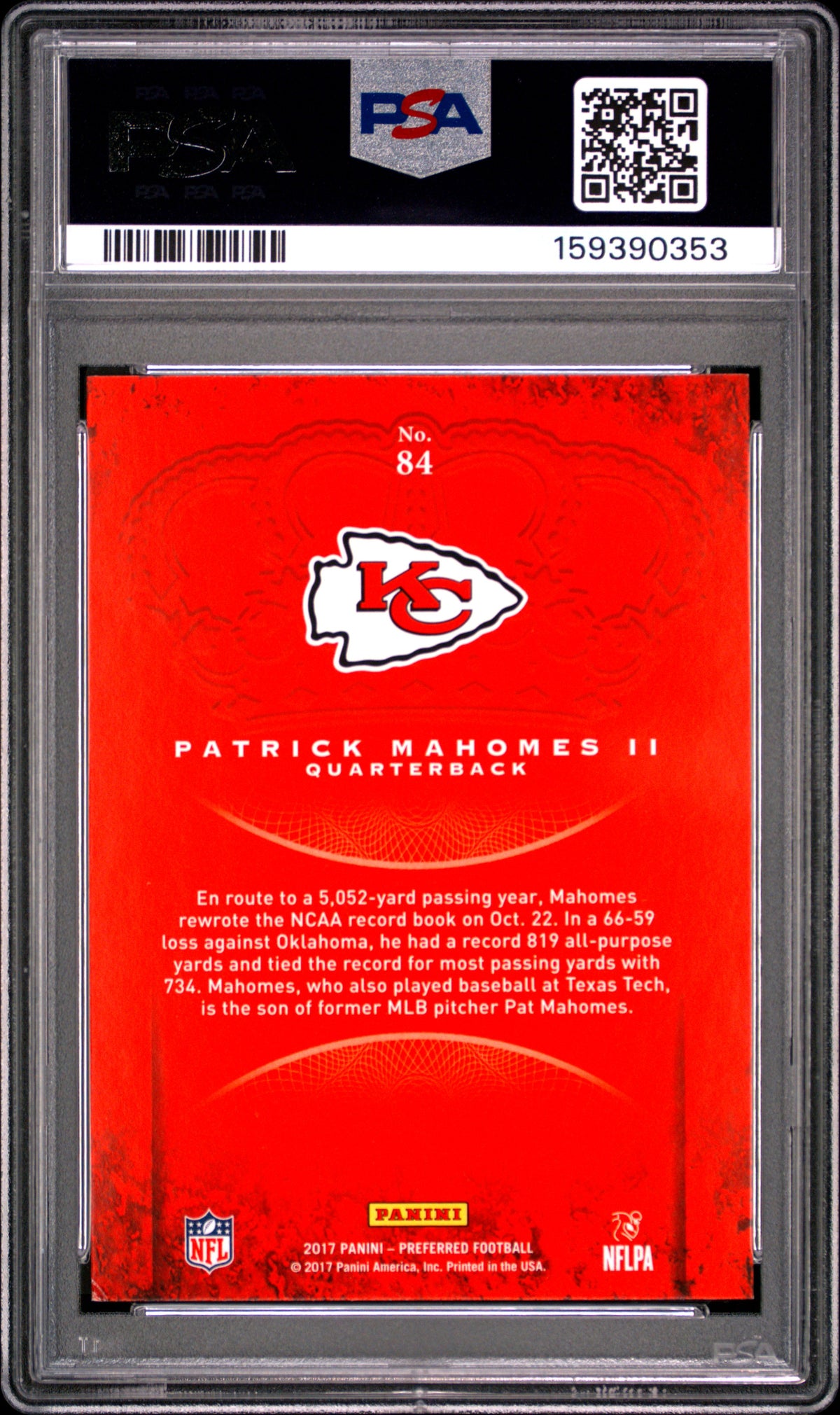 Patrick Mahomes 2017 Panini Crown Royale Rookie Card #84 PSA 6