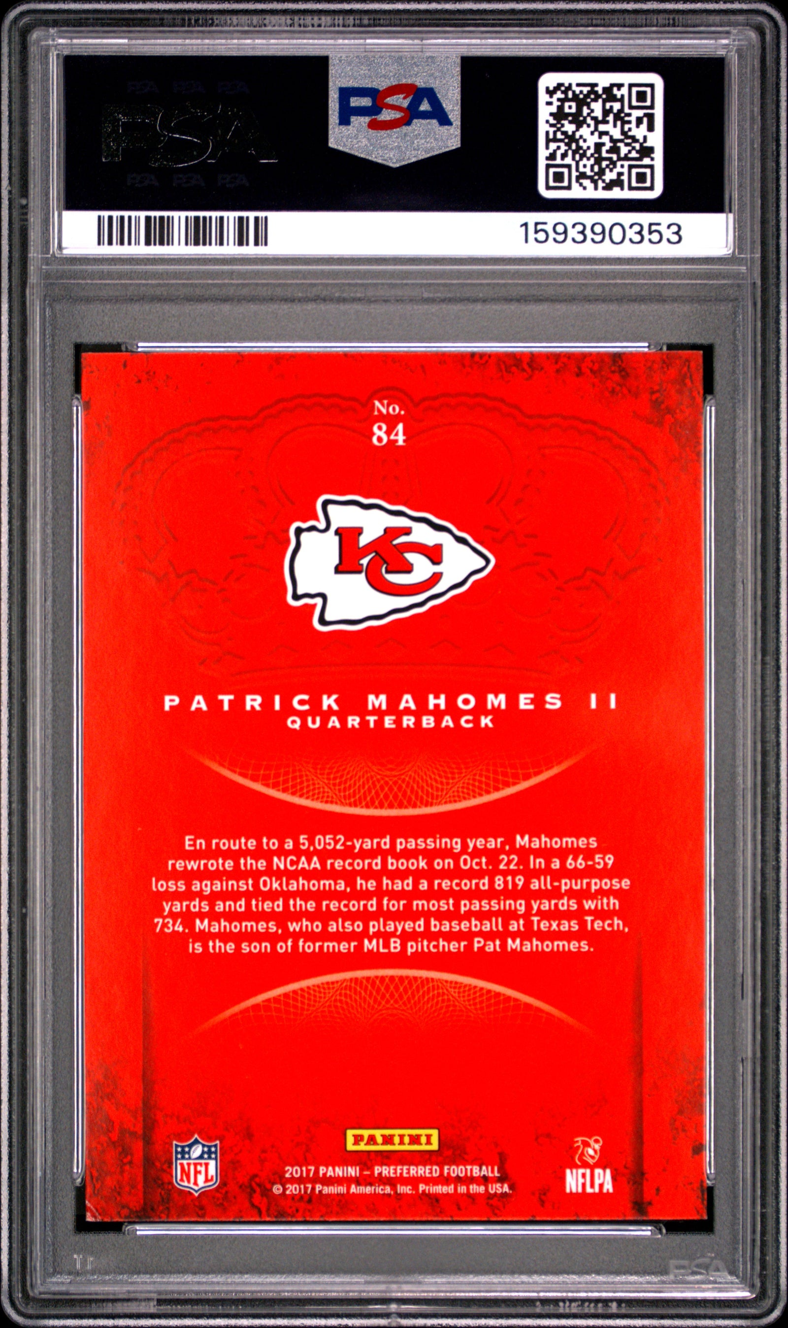 Patrick Mahomes 2017 Panini Crown Royale Rookie Card #84 PSA 6-Powers Sports Memorabilia
