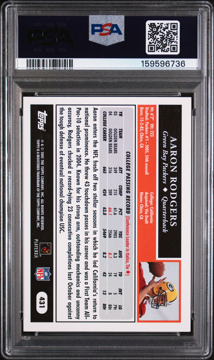 Aaron Rodgers 2005 Topps Packers RC Rookie Card #431 PSA 7