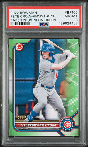 Pete Crow-Armstrong 2022 Bowman Neon Green Rookie Card #BP102 PSA 8 /399-Powers Sports Memorabilia