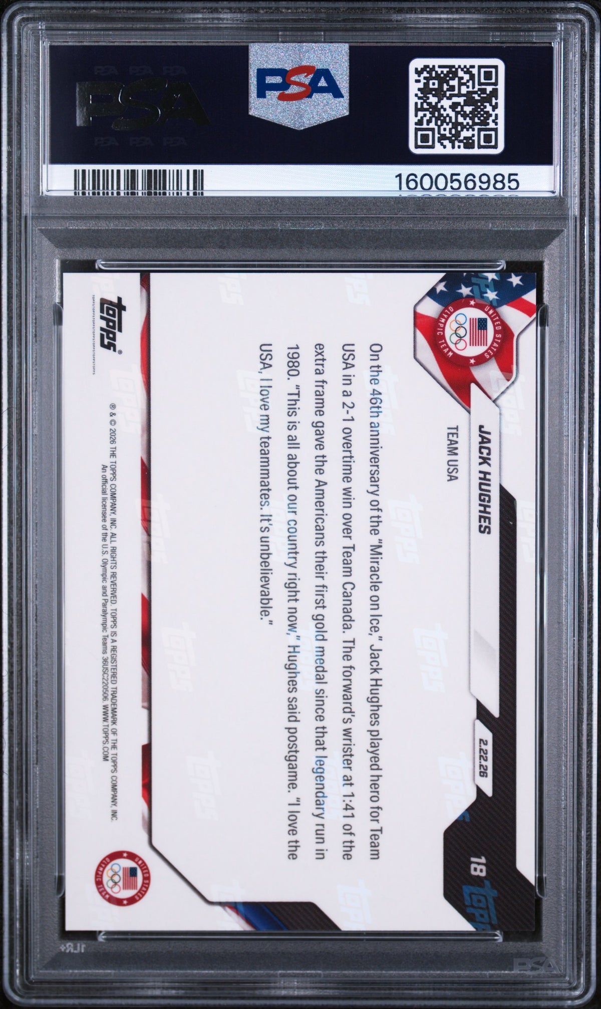 Jack Hughes 2026 Topps Now Olympics USA Card #18 PSA 10
