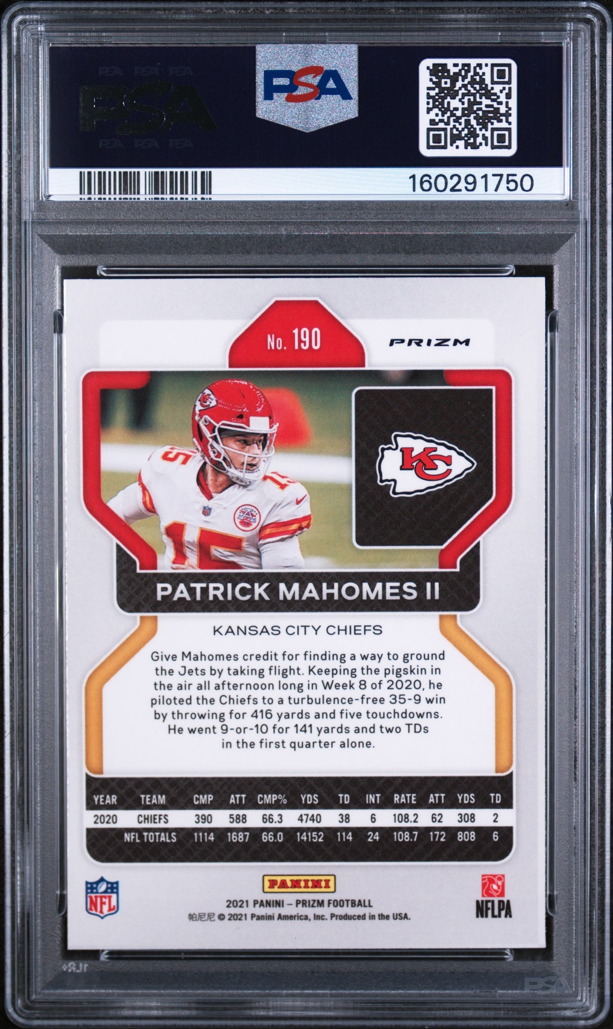 Patrick Mahomes II 2021 Panini Prizm Red Ice Card #190 PSA 9