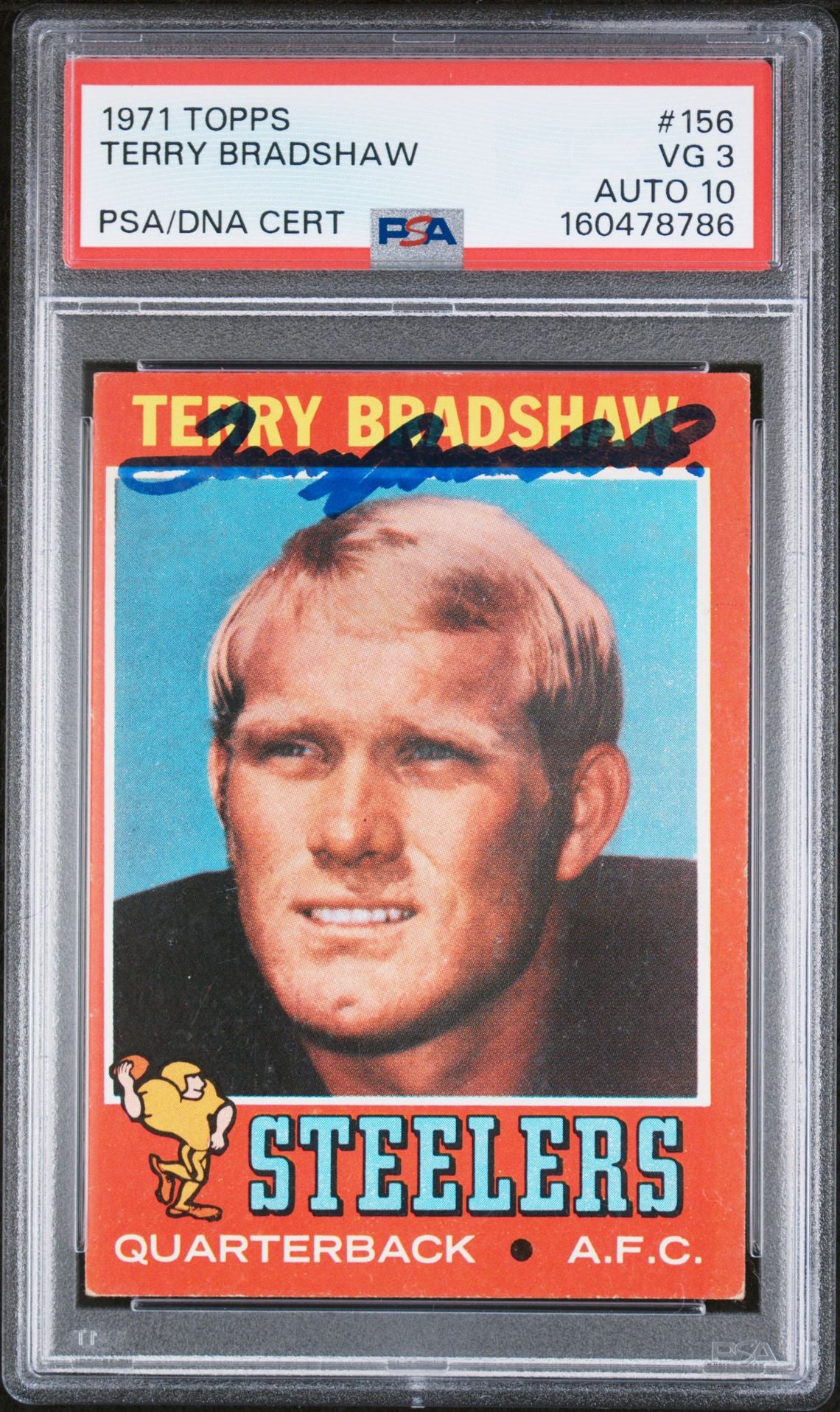 Terry Bradshaw 1971 Topps RC Rookie Card #156 PSA 3 Auto 10