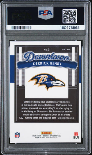 Derrick Henry 2025 Donruss Optic Downtown Card #3 PSA 8 Auto 9