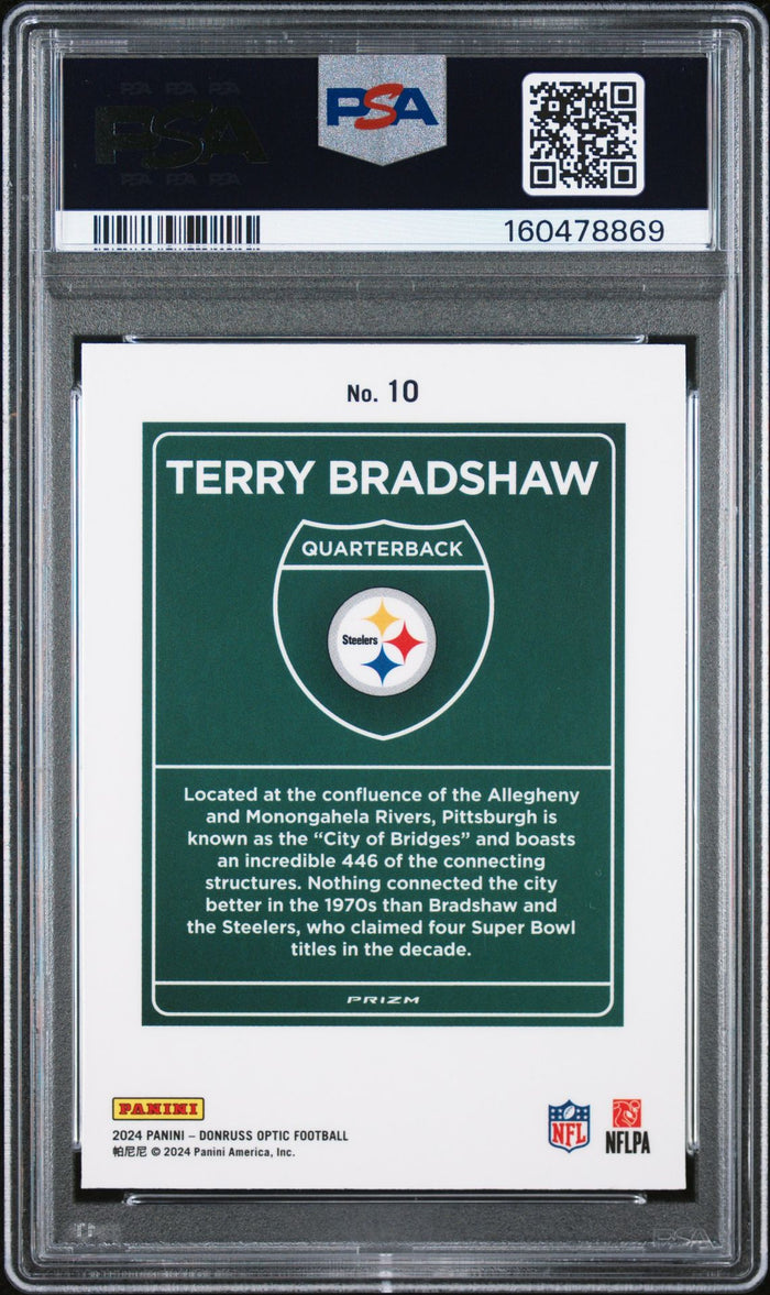 Terry Bradshaw 2024 Donruss Optic Downtown Card #10 PSA 10 Auto 9-Powers Sports Memorabilia