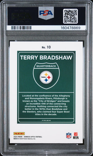 Terry Bradshaw 2024 Donruss Optic Downtown Card #10 PSA 10 Auto 9