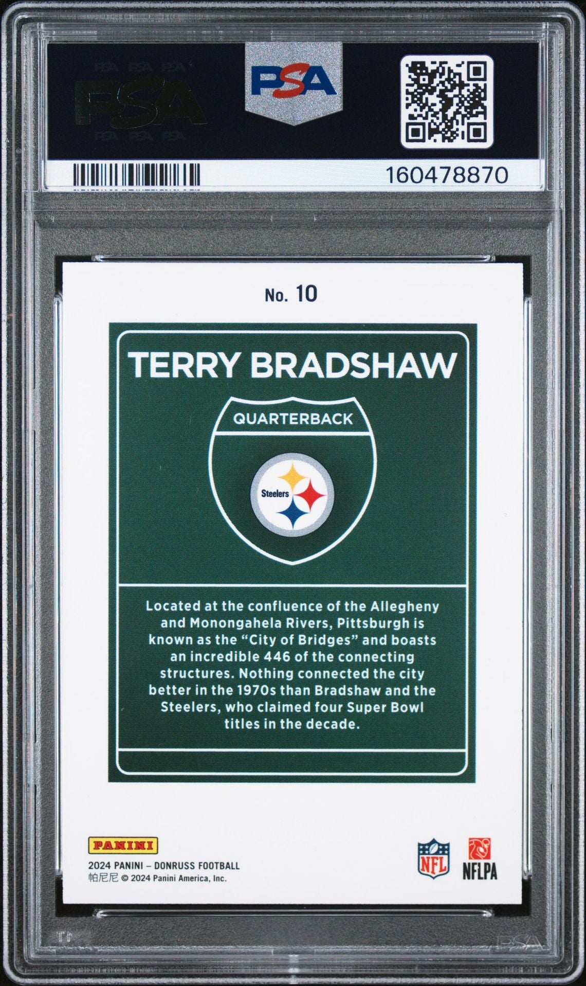 Terry Bradshaw 2024 Donruss Downtown Card #10 PSA 9 Auto 9