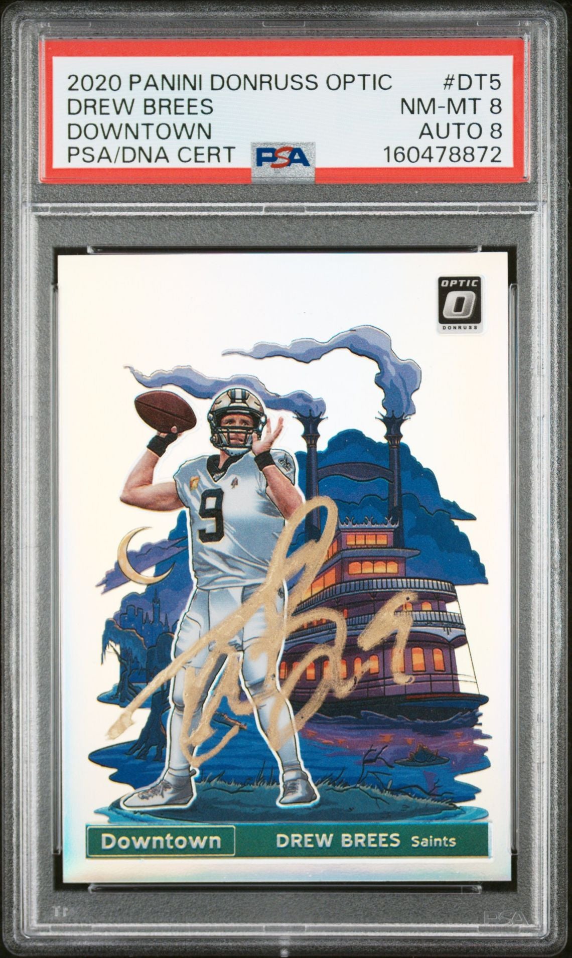 Drew Brees 2020 Panini Donruss Optic Downtown Card #DT5 PSA 8 Auto 8