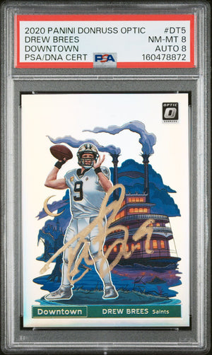 Drew Brees 2020 Panini Donruss Optic Downtown Card #DT5 PSA 8 Auto 8