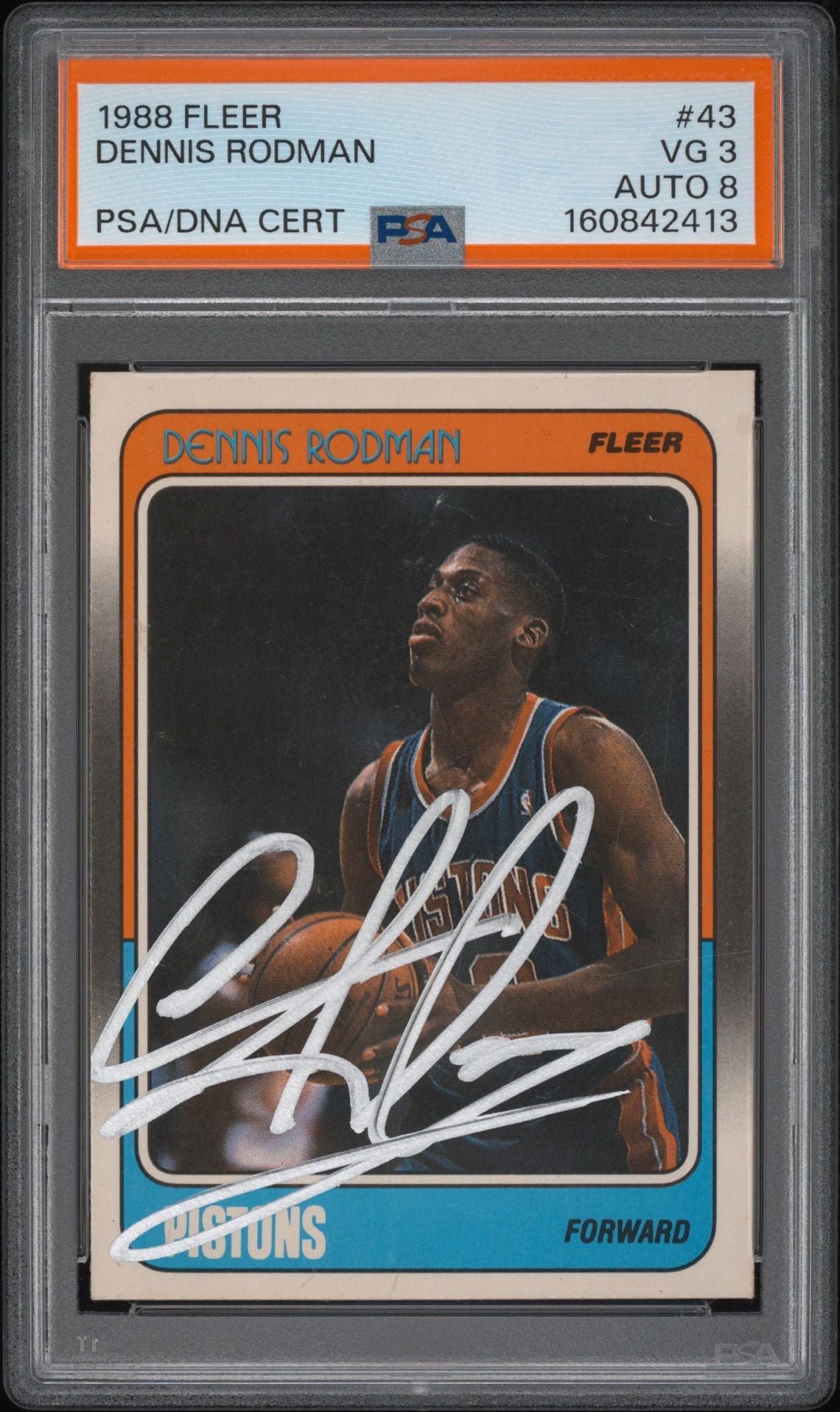 Dennis Rodman 1988 Fleer Rookie Card #43 PSA 3 Auto 8 Cert #160842413-Powers Sports Memorabilia