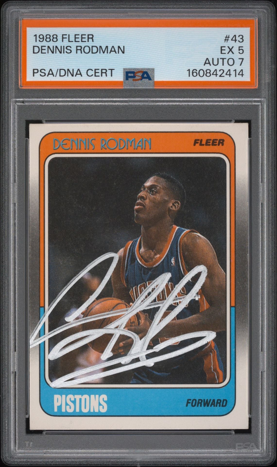 Dennis Rodman 1988 Fleer Rookie Card #43 PSA 5 Auto 7 Cert #160842414
