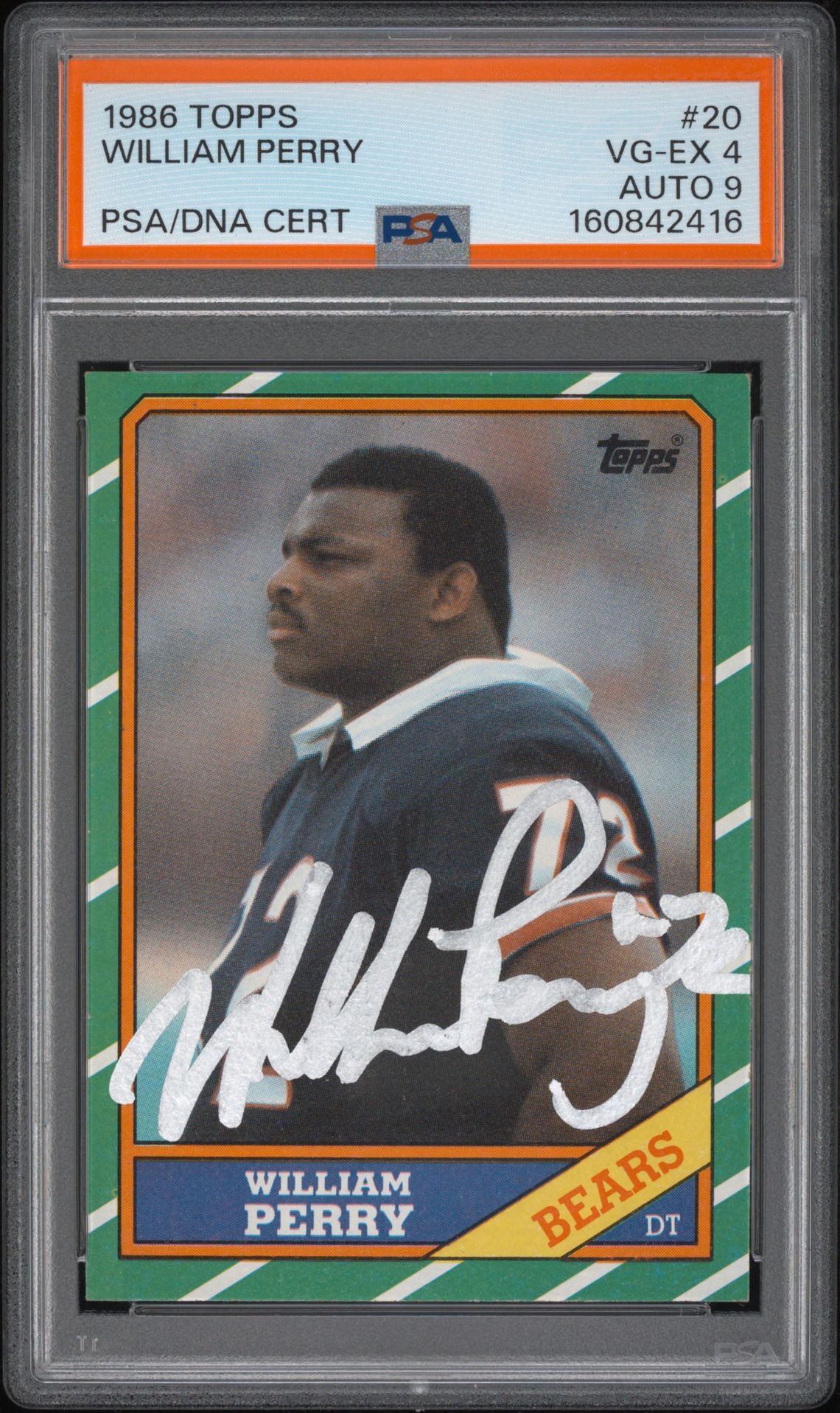 William Perry 1986 Topps Signed Rookie Card #20 PSA 4 Auto 9-Powers Sports Memorabilia
