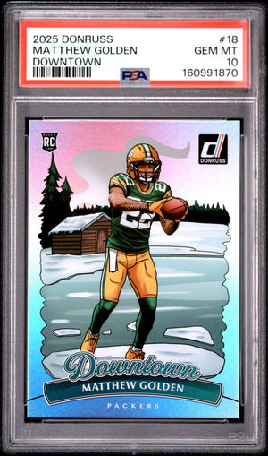 Matthew Golden 2025 Donruss Downtown Green Bay Packers Football RC Rookie Card #18 Graded PSA 10 Cert #160991870