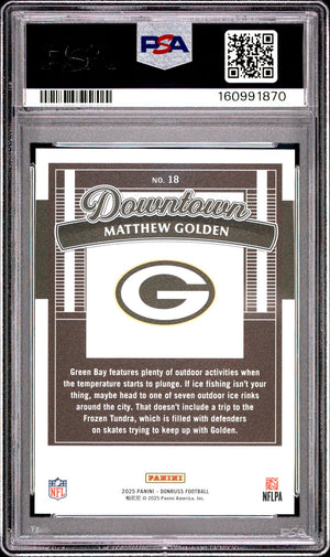 Matthew Golden 2025 Donruss Downtown Green Bay Packers Football RC Rookie Card #18 Graded PSA 10 Cert #160991870