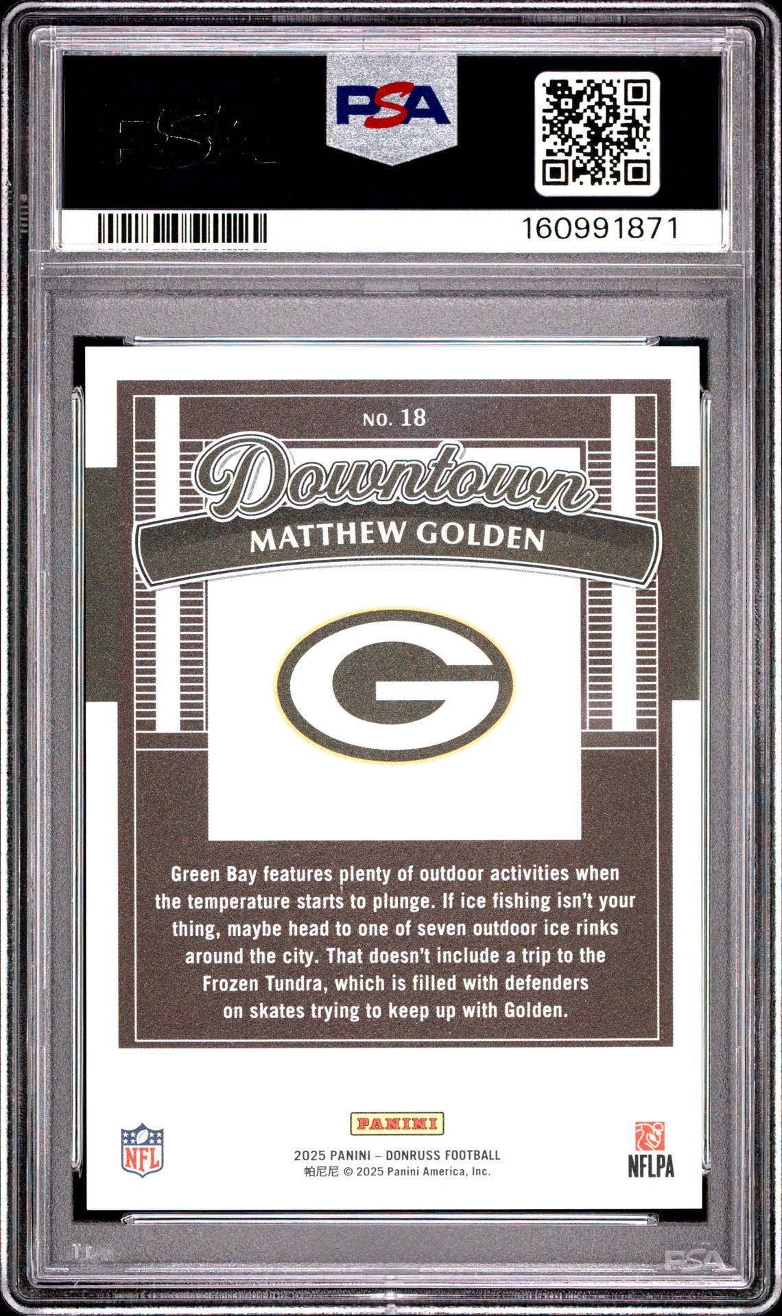 Matthew Golden 2025 Donruss Downtown Green Bay Packers Football RC Rookie Card #18 Graded PSA 10 Cert #160991871