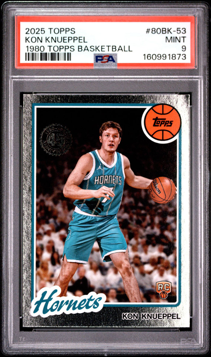 Kon Knueppel 2025 Topps 1980 Topps Basketball Charlotte Hornets RC Rookie Card #80BK-53 Graded PSA 9 Cert #160991873