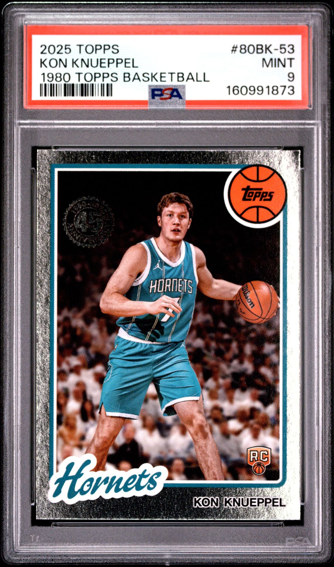 Kon Knueppel 2025 Topps 1980 Topps Basketball Charlotte Hornets RC Rookie Card #80BK-53 Graded PSA 9 Cert #160991873
