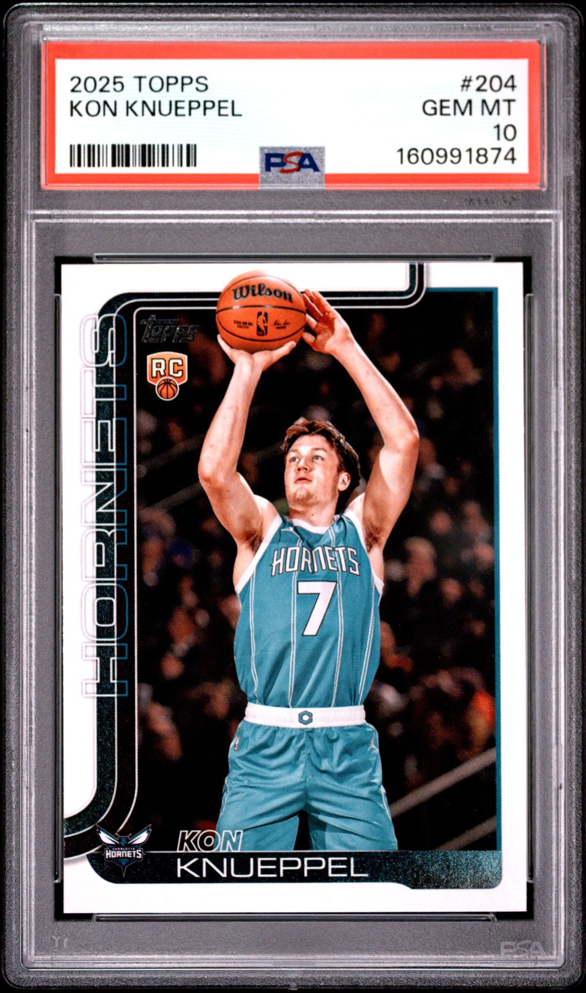 Kon Knueppel 2025 Topps Charlotte Hornets Basketball RC Rookie Card #204 Graded PSA 10 Cert #160991874