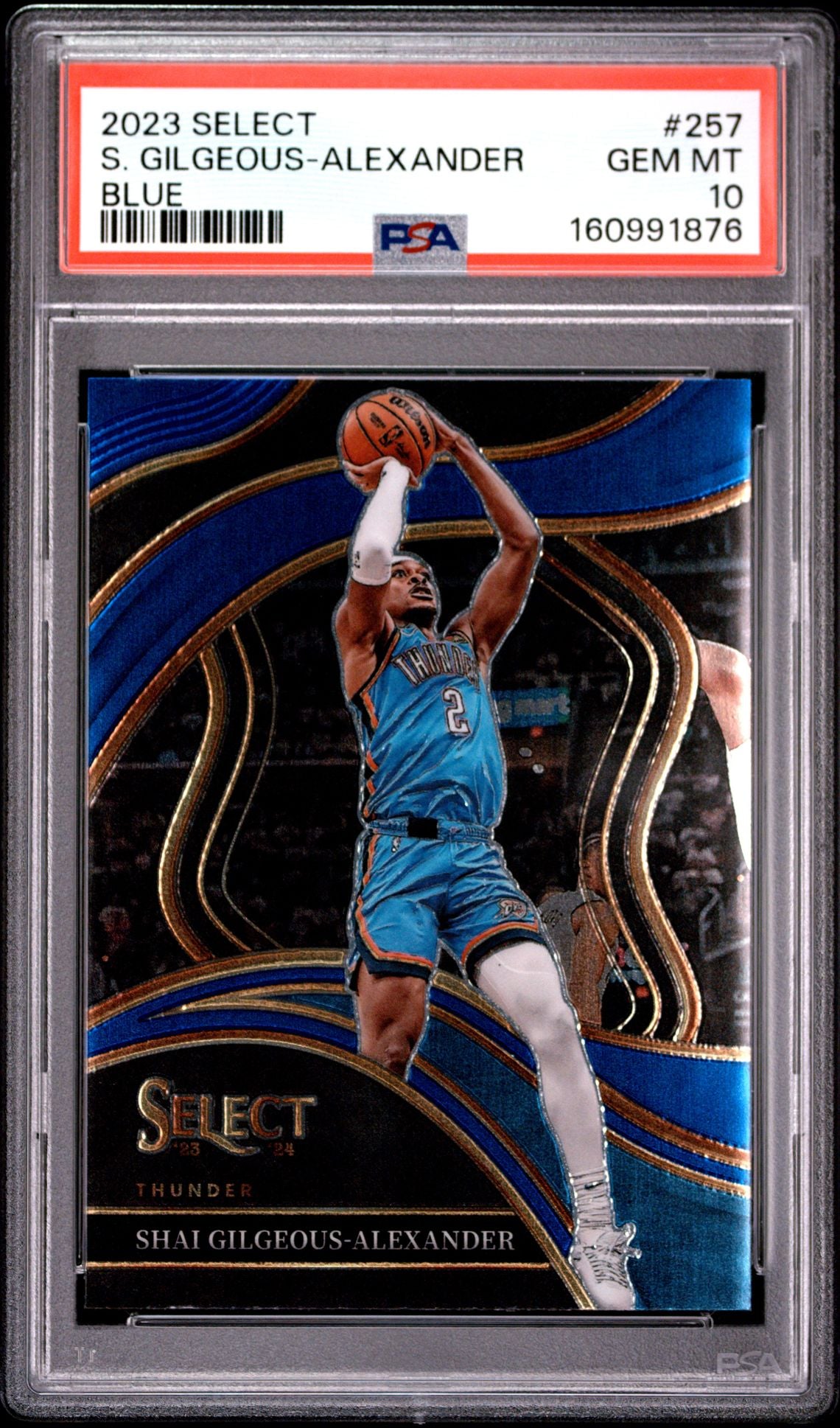 Shai Gilgeous-Alexander 2023 Select Blue Oklahoma City Thunder Basketball Card #257 Graded PSA 10 Cert #160991876