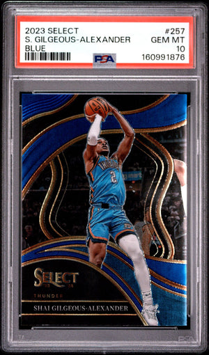 Shai Gilgeous-Alexander 2023 Select Blue Oklahoma City Thunder Basketball Card #257 Graded PSA 10 Cert #160991876