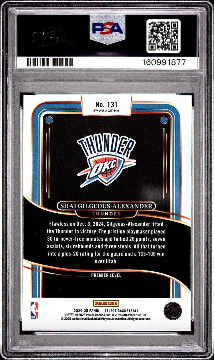 Shai Gilgeous-Alexander 2024 Select Blue Prizm Oklahoma City Thunder Basketball Card #131 Graded PSA 9 Cert #160991877-Powers Sports Memorabilia