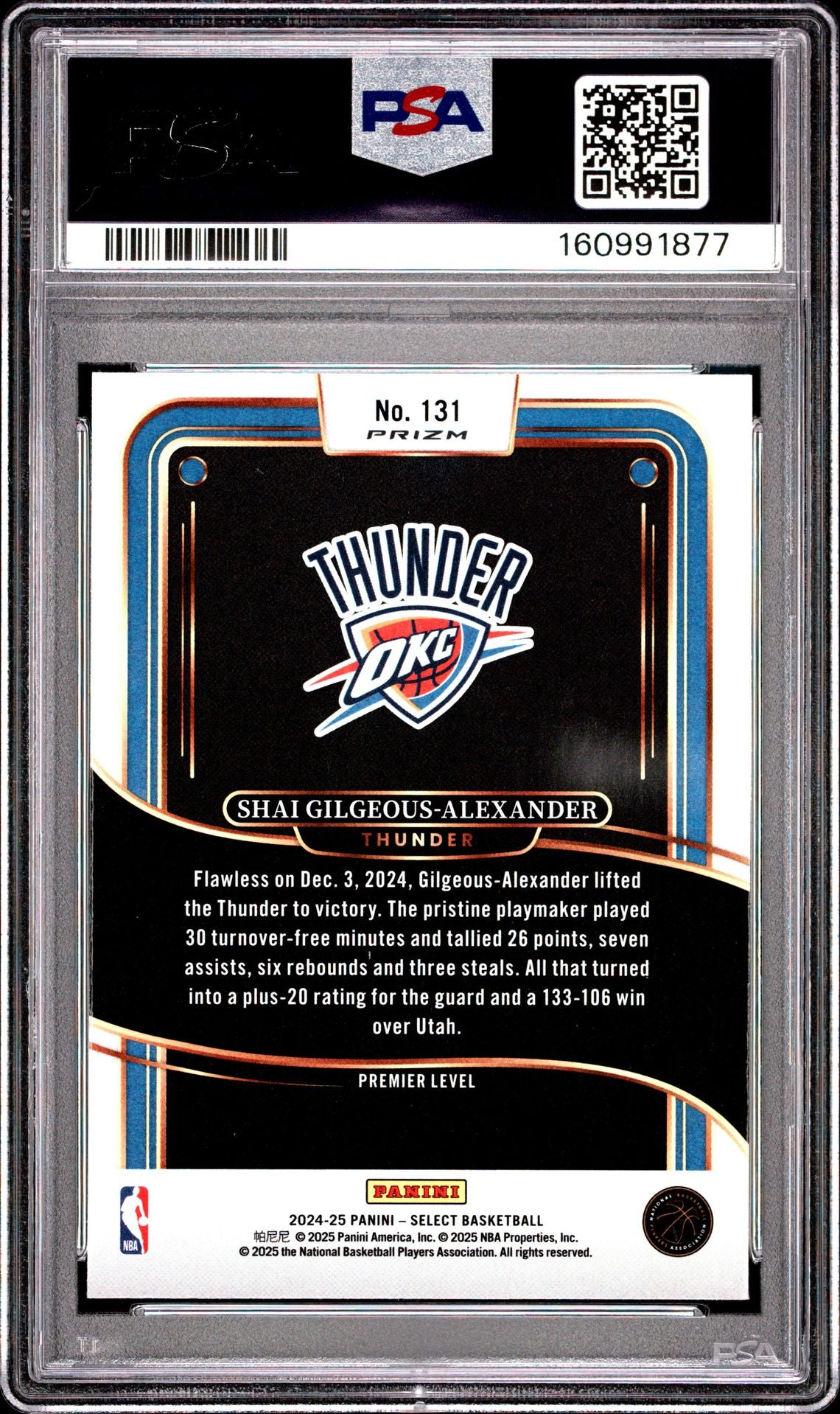 Shai Gilgeous-Alexander 2024 Select Blue Prizm Oklahoma City Thunder Basketball Card #131 Graded PSA 9 Cert #160991877