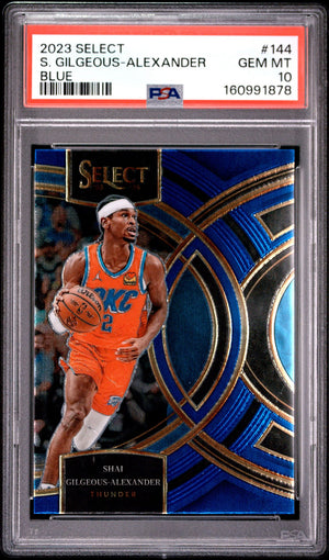 Shai Gilgeous-Alexander 2023 Select Blue Oklahoma City Thunder Basketball Card #144 Graded PSA 10 Cert #160991878
