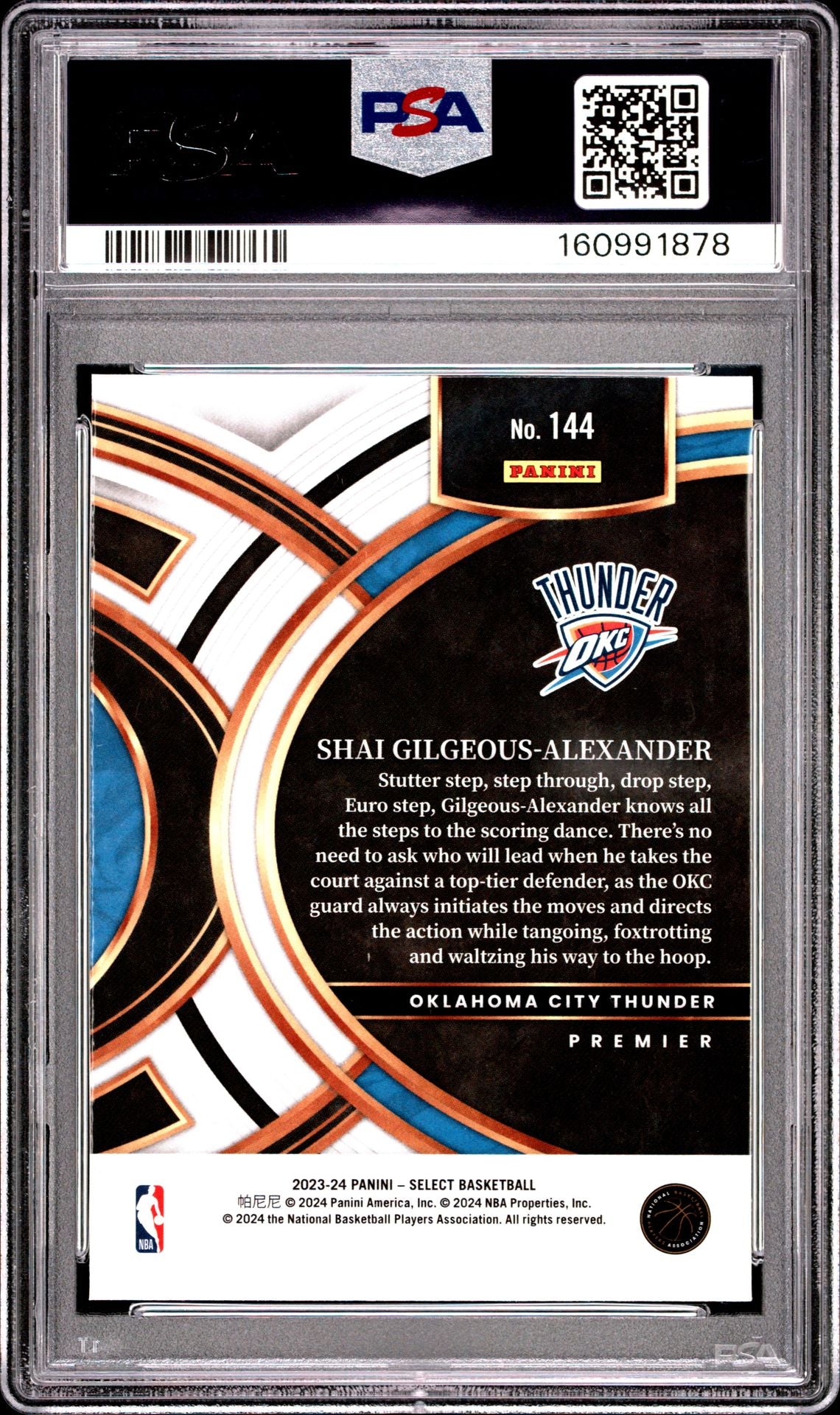 Shai Gilgeous-Alexander 2023 Select Blue Oklahoma City Thunder Basketball Card #144 Graded PSA 10 Cert #160991878