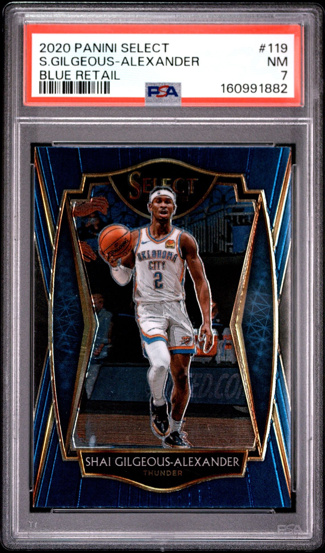 Shai Gilgeous-Alexander 2020 Panini Select Blue Retail Oklahoma City Thunder Basketball Card #119 Graded PSA 7 Cert #160991882