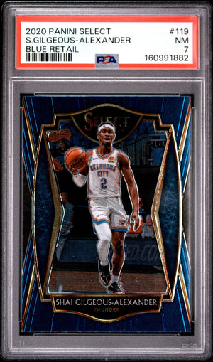 Shai Gilgeous-Alexander 2020 Panini Select Blue Retail Oklahoma City Thunder Basketball Card #119 Graded PSA 7 Cert #160991882