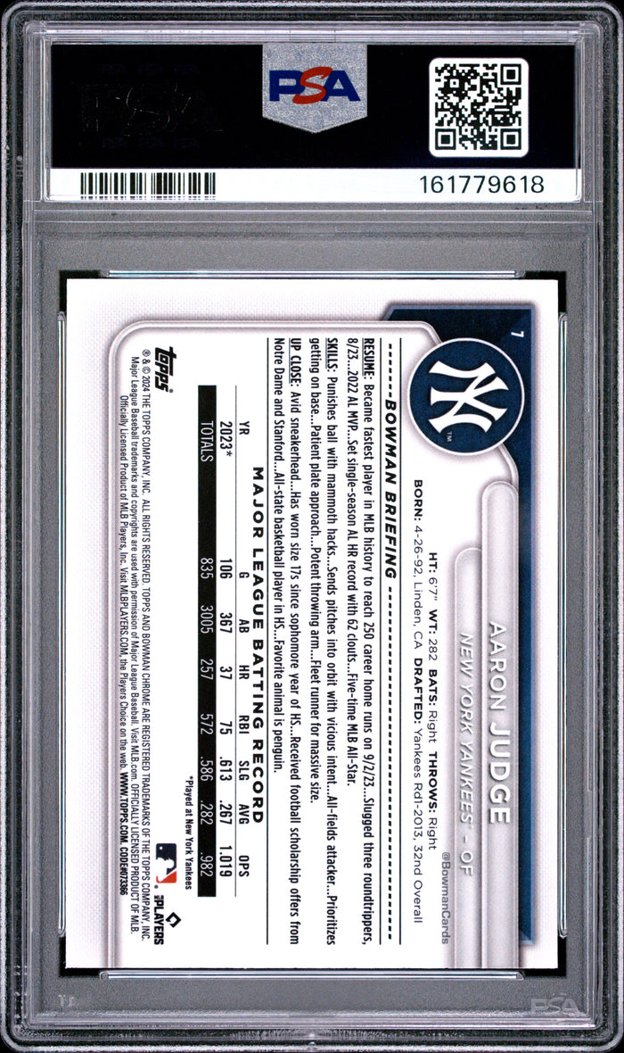 Aaron Judge 2024 Bowman Mega Box Chrome Yankees Card #7 PSA 10
