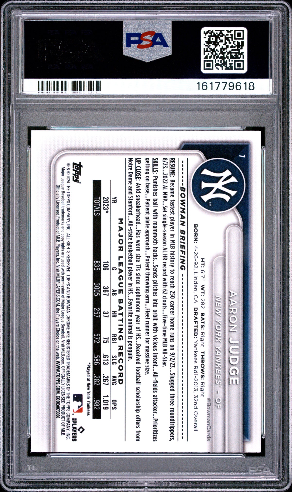 Aaron Judge 2024 Bowman Mega Box Chrome Yankees Card #7 PSA 10