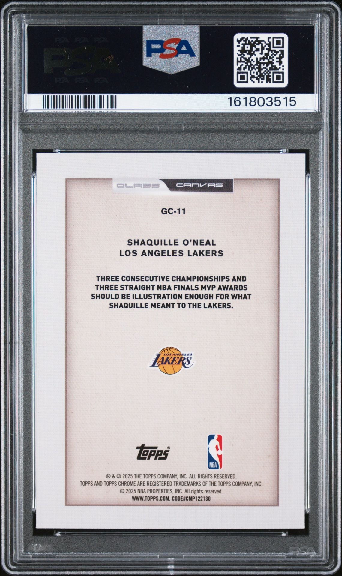 Shaquille O'Neal 2025 Topps Chrome Glass Canvas Card #GC-11 PSA 10 Auto 10