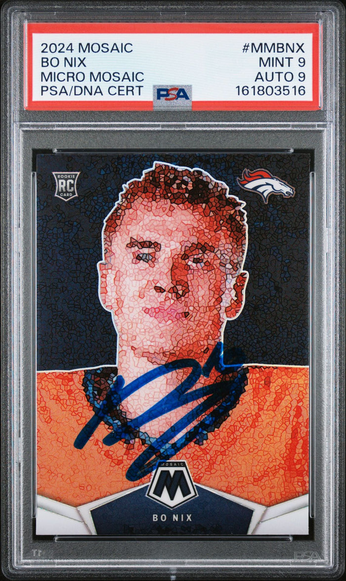 Bo Nix 2024 Mosaic Micro RC Rookie Card #MMBNX PSA 9 Auto 9