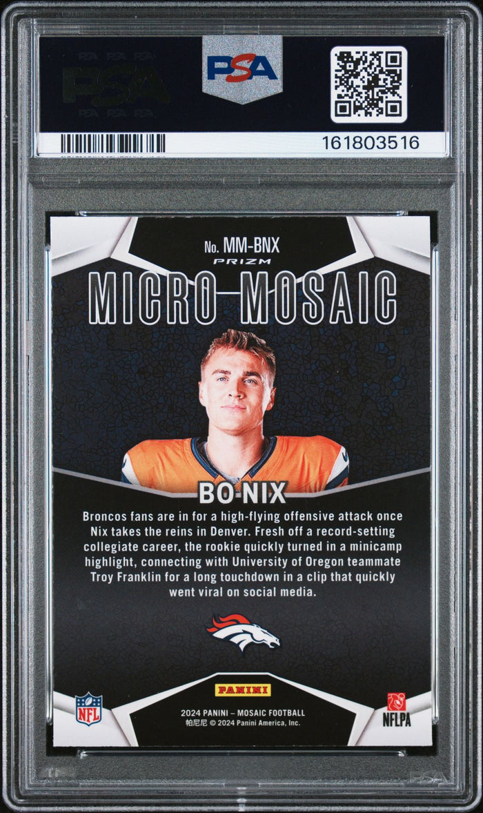 Bo Nix 2024 Mosaic Micro RC Rookie Card #MMBNX PSA 9 Auto 9