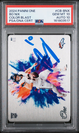 Bo Nix 2024 Panini One Color Blast RC Rookie Card #CB-BNX PSA 10 Auto 10