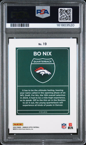 Bo Nix 2024 Donruss Optic Downtown RC Rookie Card #19 PSA 9 Auto 7