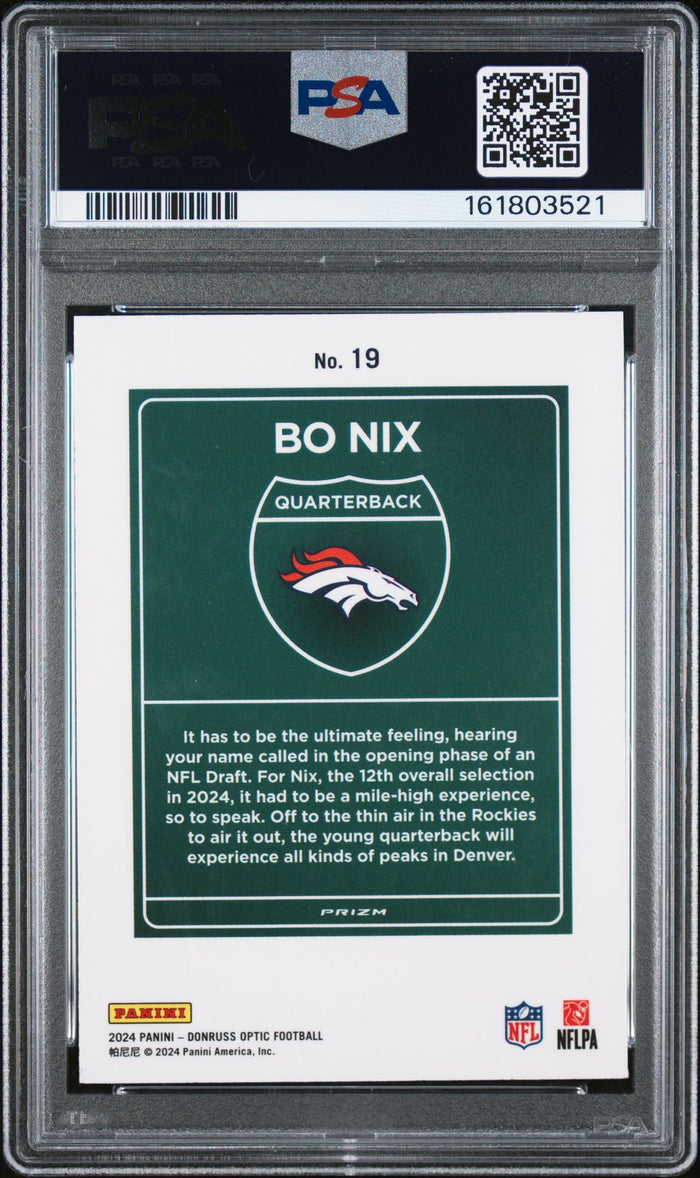 Bo Nix 2024 Donruss Optic Downtown RC Rookie Card #19 PSA 6 Auto 9