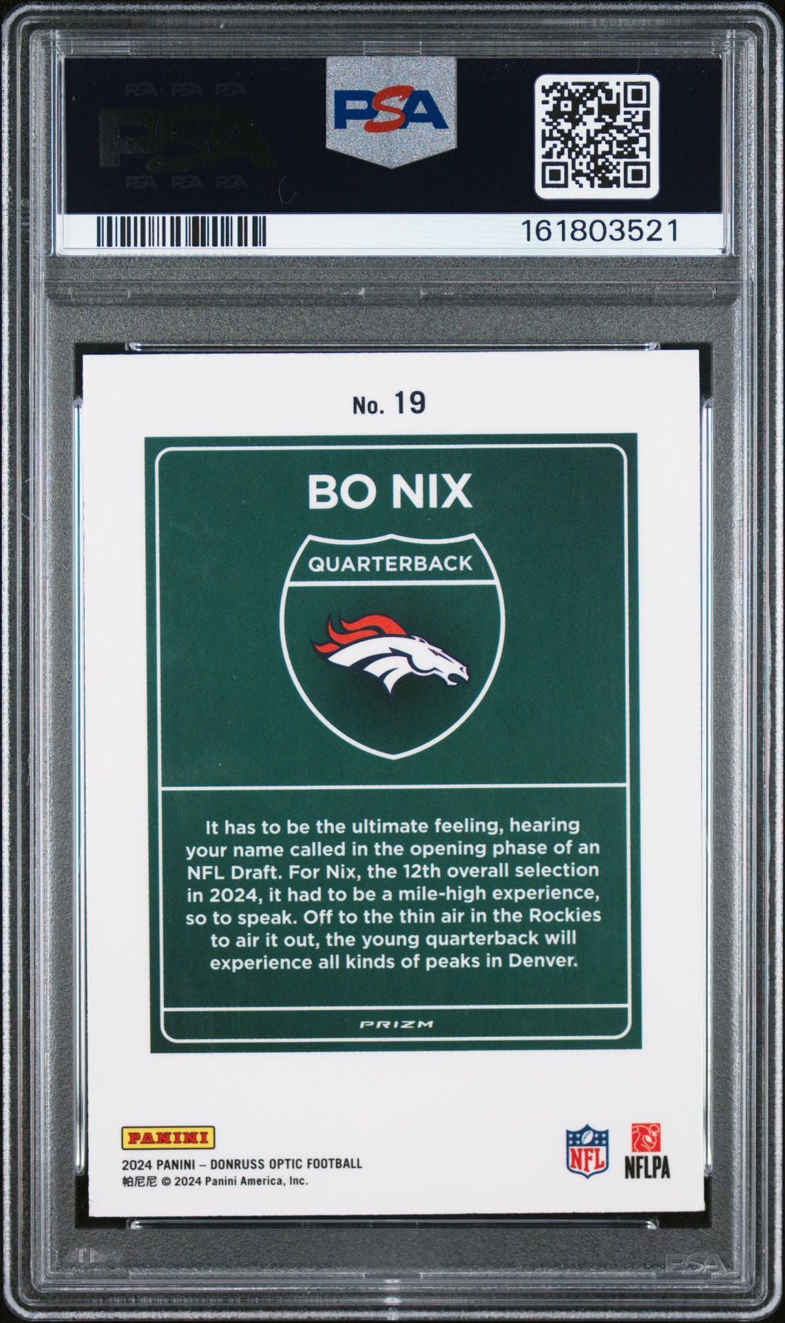Bo Nix 2024 Donruss Optic Downtown RC Rookie Card #19 PSA 6 Auto 9-Powers Sports Memorabilia