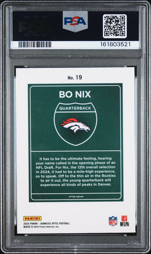 Bo Nix 2024 Donruss Optic Downtown RC Rookie Card #19 PSA 6 Auto 9-Powers Sports Memorabilia