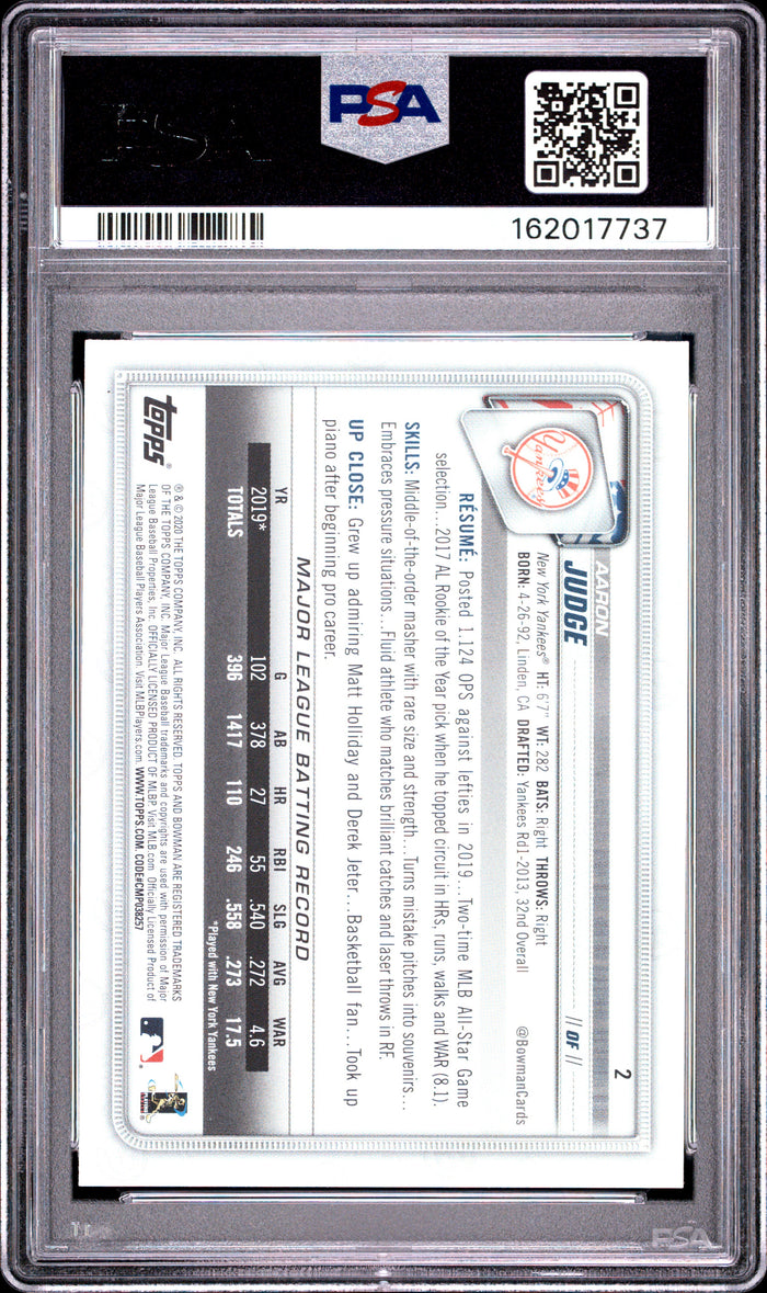Aaron Judge 2020 Bowman New York Yankees Card #2 PSA 10