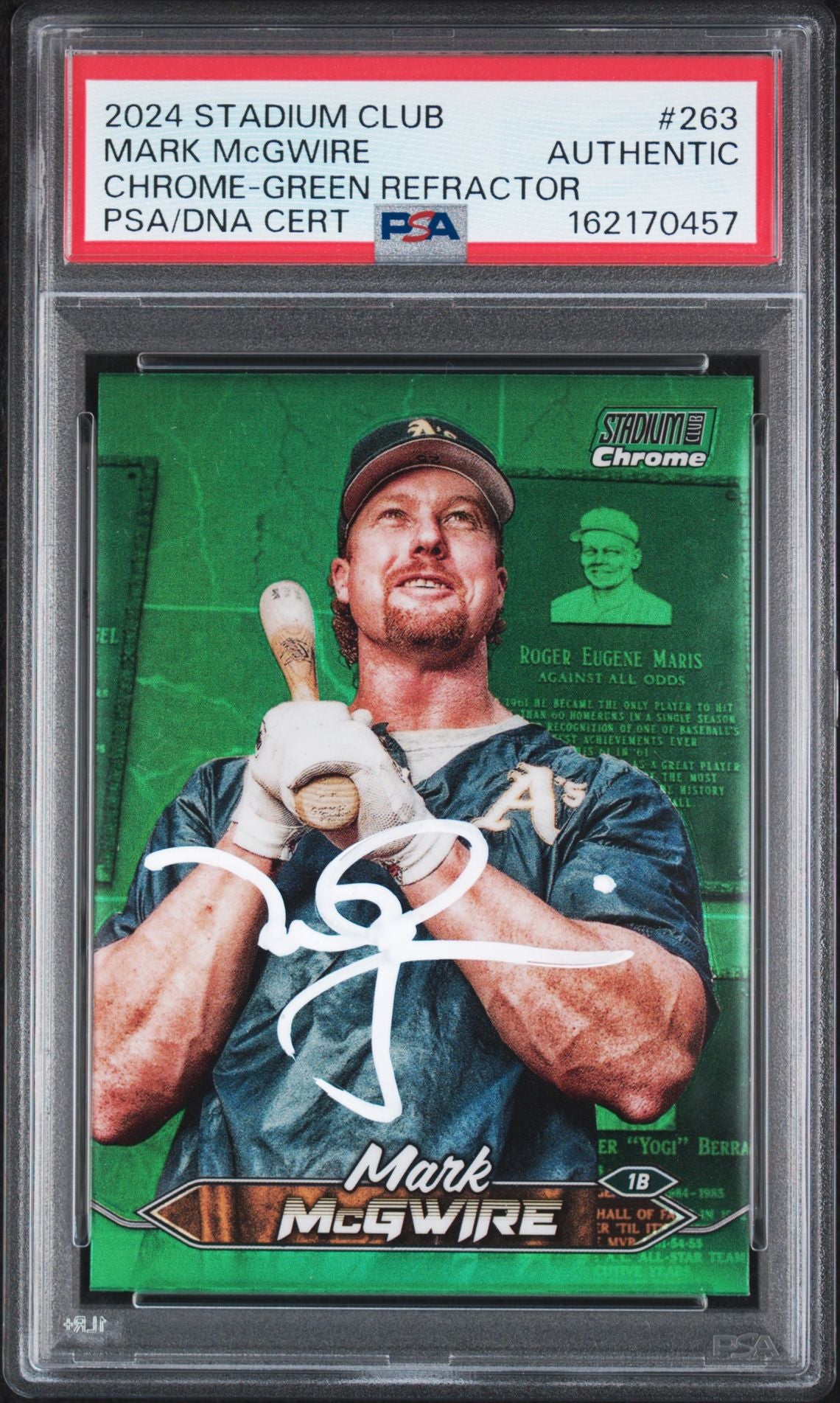 Mark McGwire 2024 Stadium Club Chrome Green Refractor Card #263 PSA Auto 57-Powers Sports Memorabilia