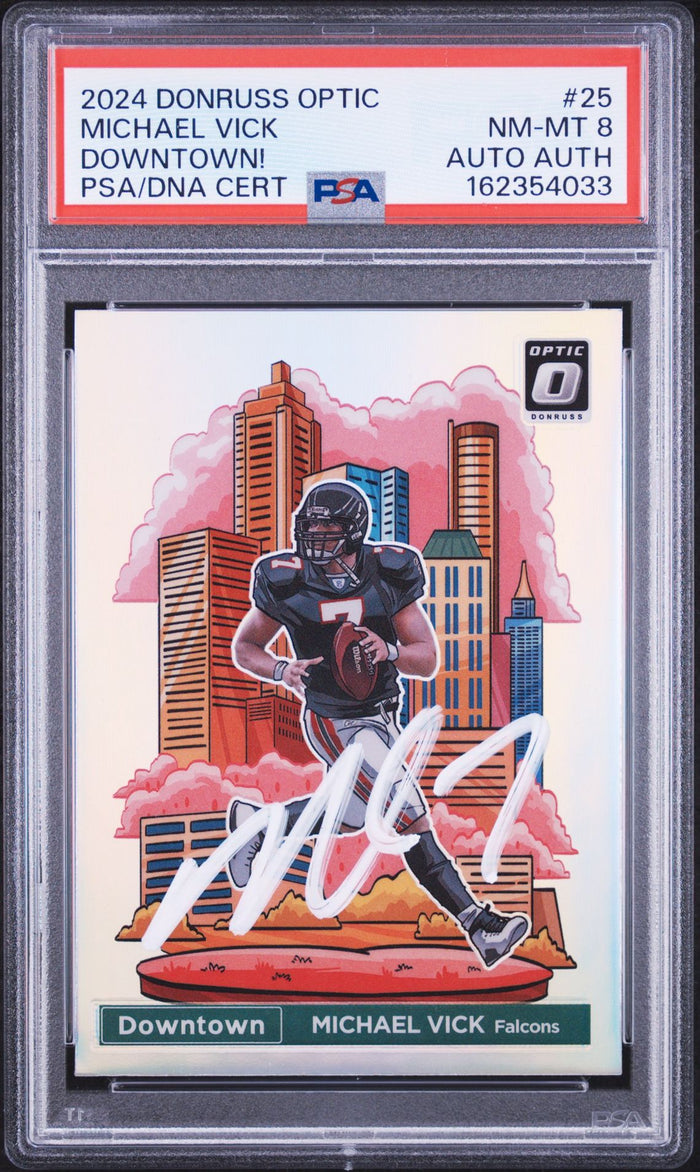 Michael Vick 2024 Donruss Optic Downtown Card #25 PSA 8 Auto-Powers Sports Memorabilia